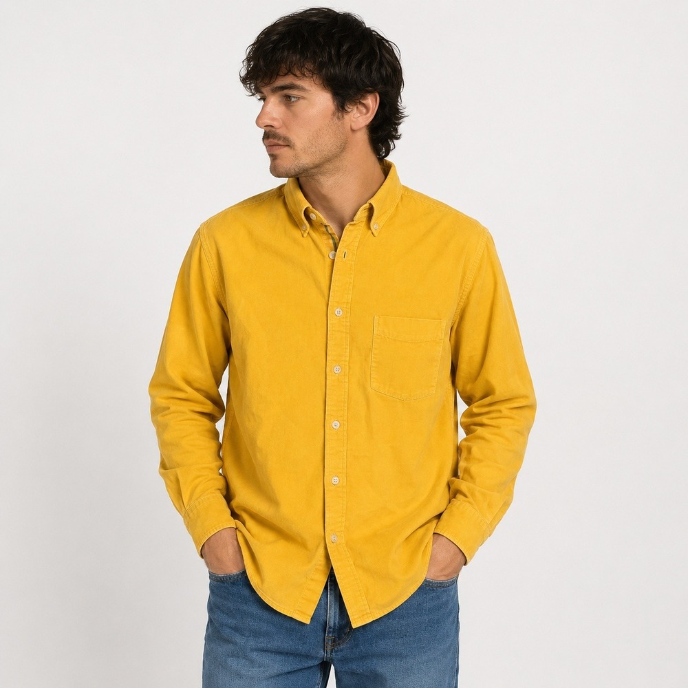 Brooks Brothers Red Fleece Mens Small Mustard Yellow Corduroy Button Down Shirt